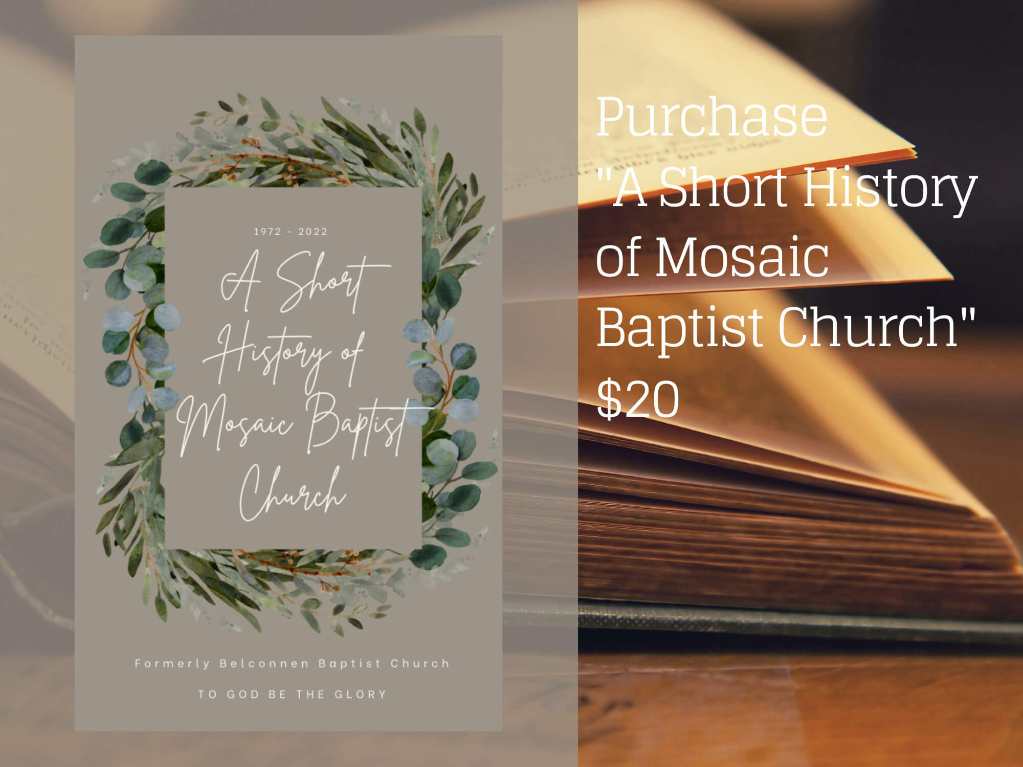 Image of the ad for the book A short History of Mosaic Baptist Church