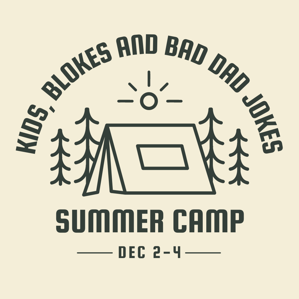 image of the logo for the Kids, blokes and bad dad jokes camp.